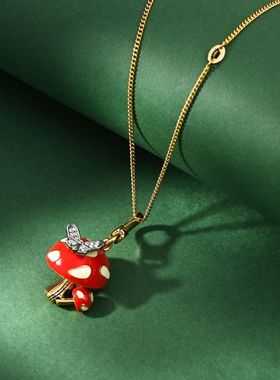 新款外贸珐琅彩釉镶钻蝴蝶红蘑菇吊坠包挂立体童真精致钥匙扣项链