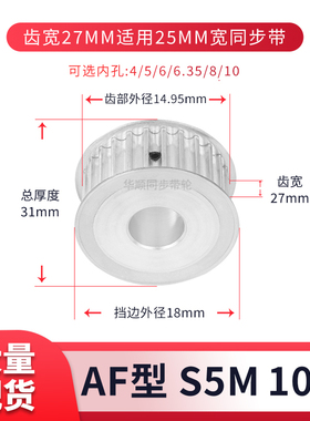 同步轮S5M10齿宽27内孔4 5 6 6.35现货套装同步带轮AS5M250皮带轮