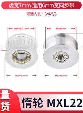 MXL22齿同步轮涨紧面轴承齿宽7内孔34/5/6/8惰轮现货套装同步带轮