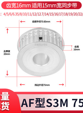 同步轮S3M75齿A齿宽16内孔81012141517192025S3M现货套装同步带轮
