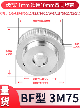 同步轮HTD3M75齿宽11凸内孔8 10 12 14 15HTPA3M100现货 同步带轮