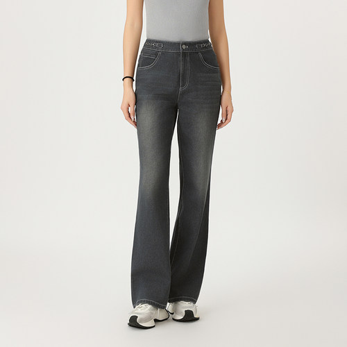 时尚复古百搭链条显瘦直筒牛仔裤