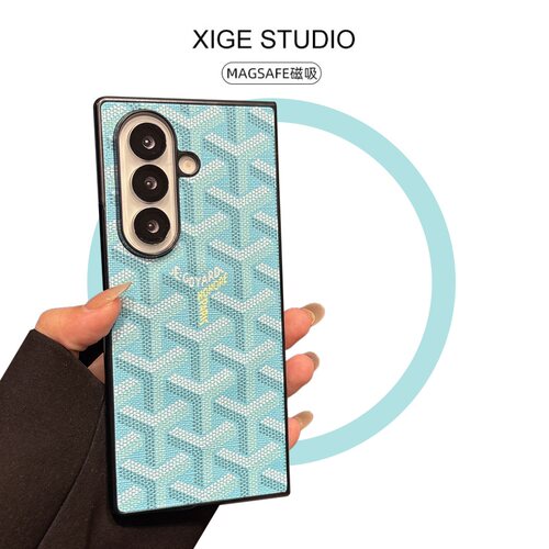 Magsafe磁吸狗牙皮质纹浅蓝适用三星ZFold8Ultra手机壳高级感ZFold7韩国ZFold6折叠屏ZFold5防摔ZFold4保护套