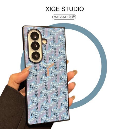 Magsafe磁吸狗牙皮质纹浅蓝适用三星ZFold8Ultra手机壳高级感ZFold8韩国ZFold7折叠屏ZFold6防摔ZFold5保护套