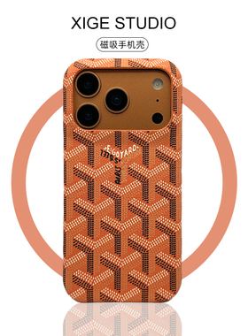 潮牌戈雅狗牙皮质纹橙色Magsafe磁吸适用于苹果17promax手机壳新款iPhone16promax/15promax/14promax保护套