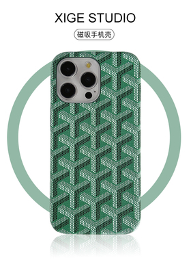 潮牌戈雅狗牙绿色皮纹Magsafe磁吸适用苹果17promax手机壳新款iPhone16promax/15promax/14promax防摔保护套