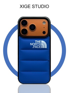 潮牌充棉羽绒服蓝色适用苹果17promax手机壳新款iPhone16promax/15promax/14promax/13promax硅胶防摔保护套