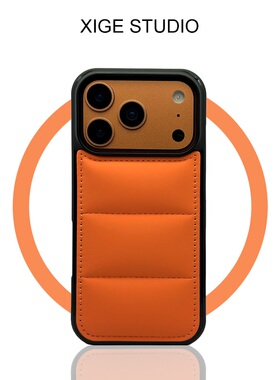 充棉羽绒服橙色适用于苹果17promax手机壳新款iPhone16promax/15promax/14promax/12/13promax硅胶防摔保护套