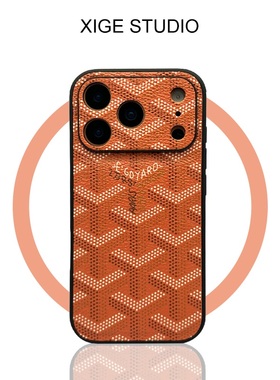 潮牌戈雅狗牙皮质纹橙色适用苹果17promax手机壳新款iPhone16promax/15promax/14promax/13promax防摔保护套