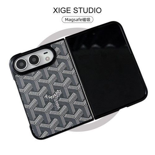 高级感灰色狗牙皮质纹磁吸Magsafe适用于苹果折叠屏手机壳新款iPhone18Duo防摔iPhoneDuo保护套男女款