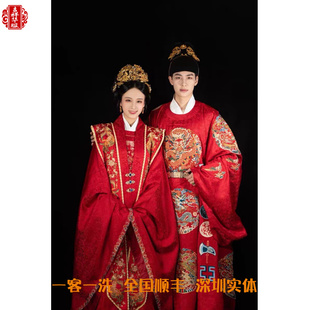 汉服出租云河千色百鸟朝凤重工刺绣明制婚服大衫霞帔新娘仪式服