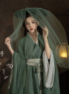 汉服出租云月梢国风青竹魏晋晋制直裾交领大袖绿色仙气飘逸写真