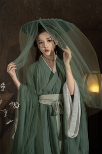 汉服出租云月梢国风青竹魏晋晋制直裾交领大袖绿色仙气飘逸写真