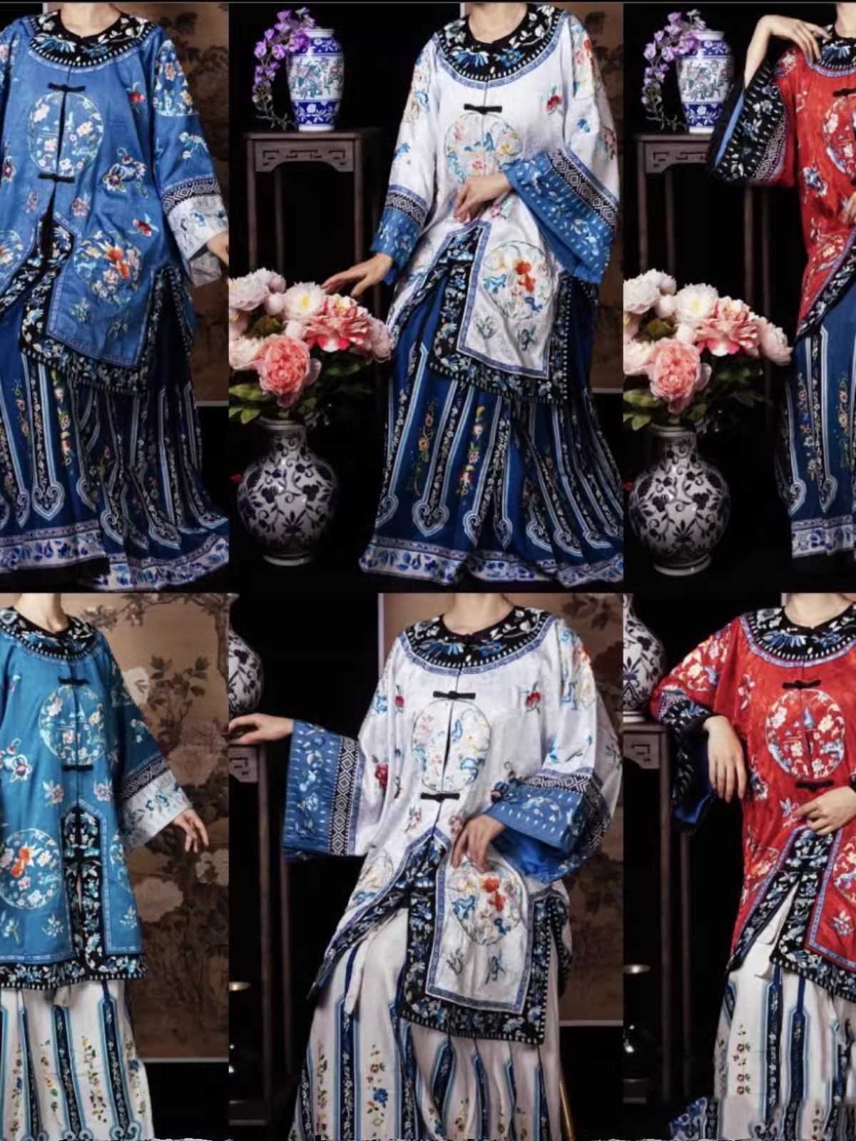 清汉女出租 花神妙小金鱼 刺绣清汉女古董衣马面裙红白蓝摄影拍照