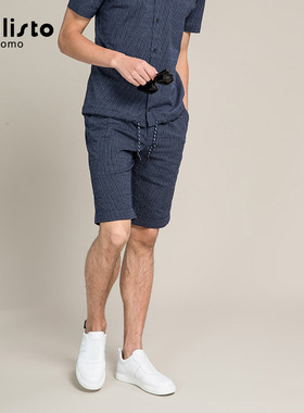 CALLISTO卡利斯特夏季潮流藏青帅气条纹中裤休闲裤男SOCPW003NA