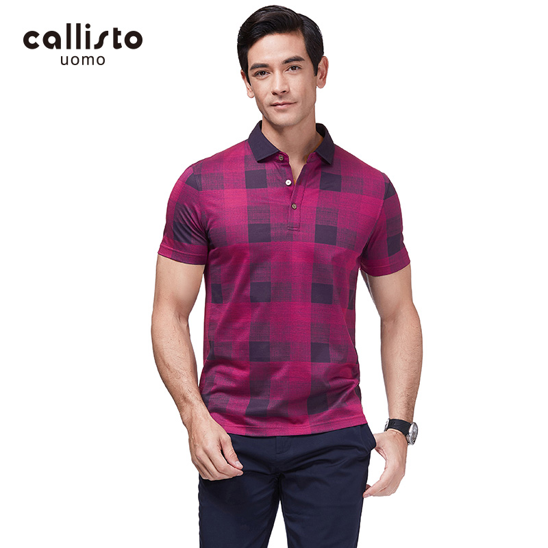 CALLISTO卡利斯特夏季新款丝棉男士时尚彩色格纹短袖T恤SMTSS222R