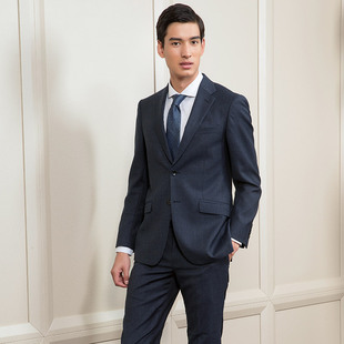 callisto卡利斯特男商务西服两粒扣蓝灰色双开叉经典 宴会西服 修身