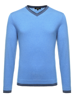 CALLISTO卡利斯特绅士蓝色V领羊毛简约打底拼色毛衣FKKNW116BL