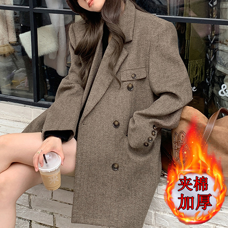 夹棉美拉德毛呢西装外套女小个子秋冬新款宽松气质高级感呢子西服