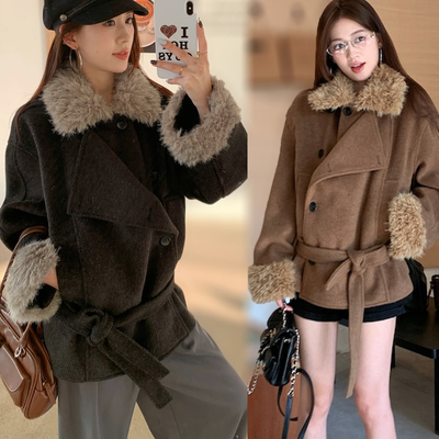 韩系高级感咖色毛领加厚百搭外套