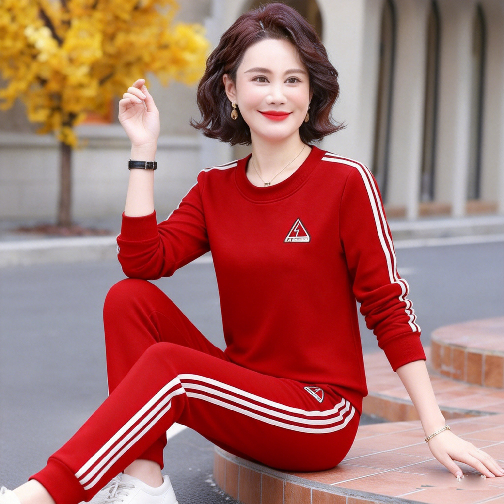 妈妈春秋冬季韩版运动服女套装休闲显瘦大码卫衣广场舞时尚两件套