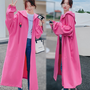 多巴胺高级感玫红色卫衣拉链新款秋季韩版减龄显瘦连帽女长款外套