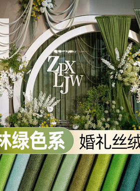 婚礼背景布料天鹅绒橄榄绿色系婚庆活动幕布窗帘牛油果绿桌布丝绒