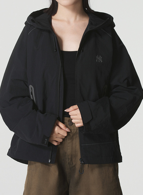 MLB官方NY黑色防风衣男女装新款运动服休闲夹克外套3AWJB0454