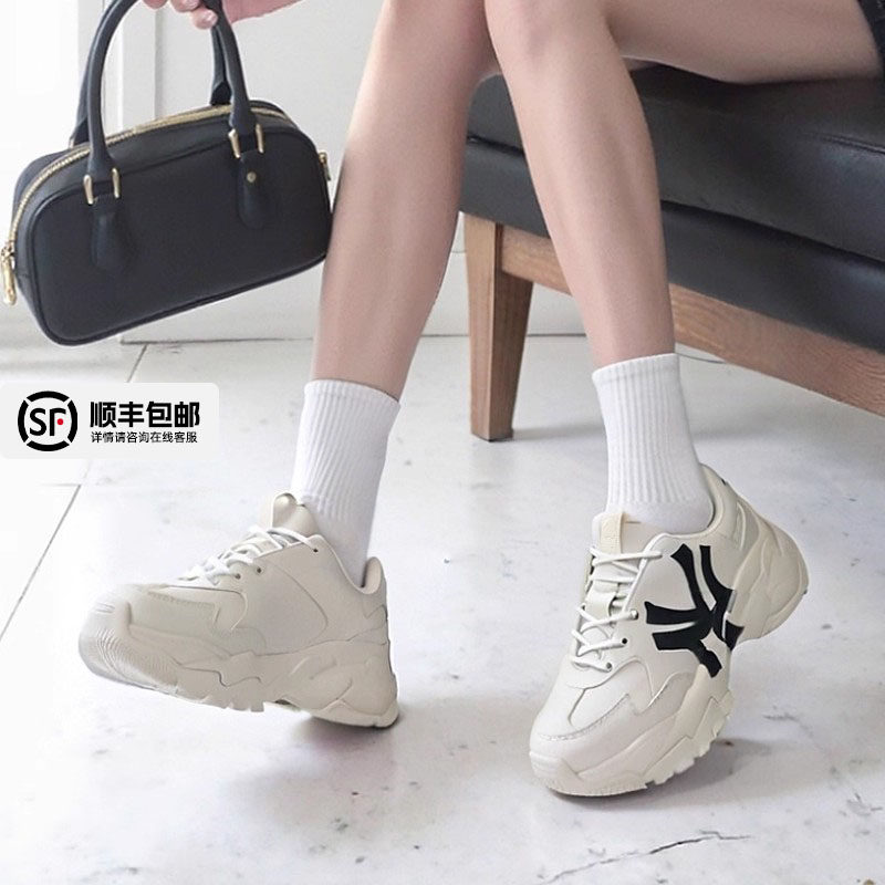 MLB官方男女情侣款老爹鞋2025冬季厚底增高运动鞋低帮白色休闲鞋