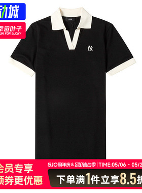 MLB 女士POLO领短袖连衣裙子春季新款运动服黑色长款T恤3FOPB0343