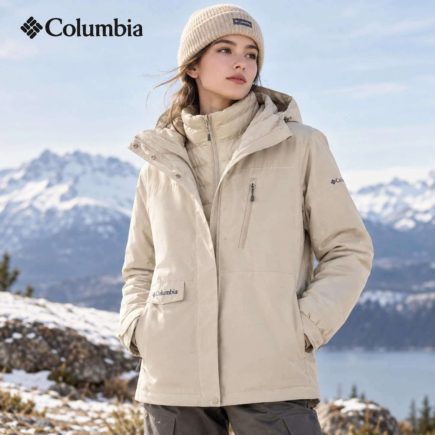 Columbia哥伦比亚冲锋衣女2026秋冬新款户外羽绒内胆三合一外套