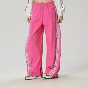 阿迪达斯女裤2026新款三条纹宽松收口运动香蕉裤粉色长裤KR7597