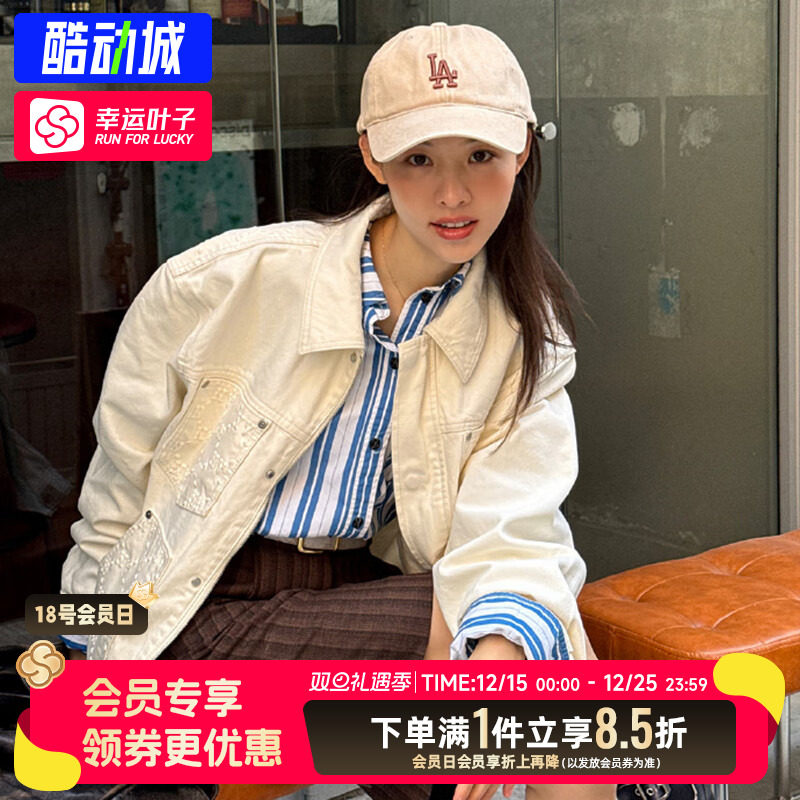 MLB官方外套女25冬季新款复古老花印花休闲牛仔夹克男3ADKM0551