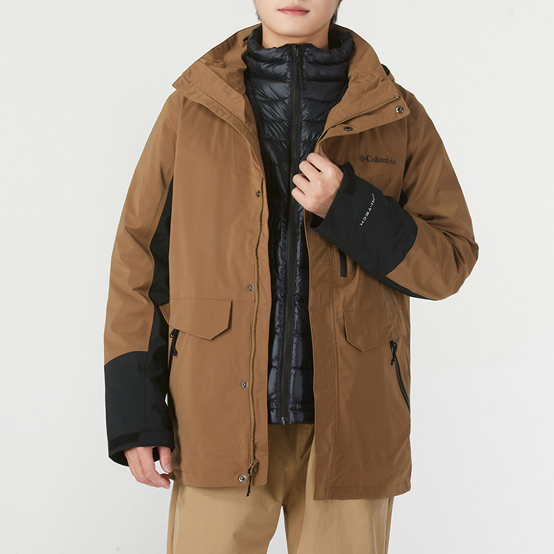 哥伦比亚冲锋衣男冬季金点三合一鹅绒内胆700蓬羽绒服