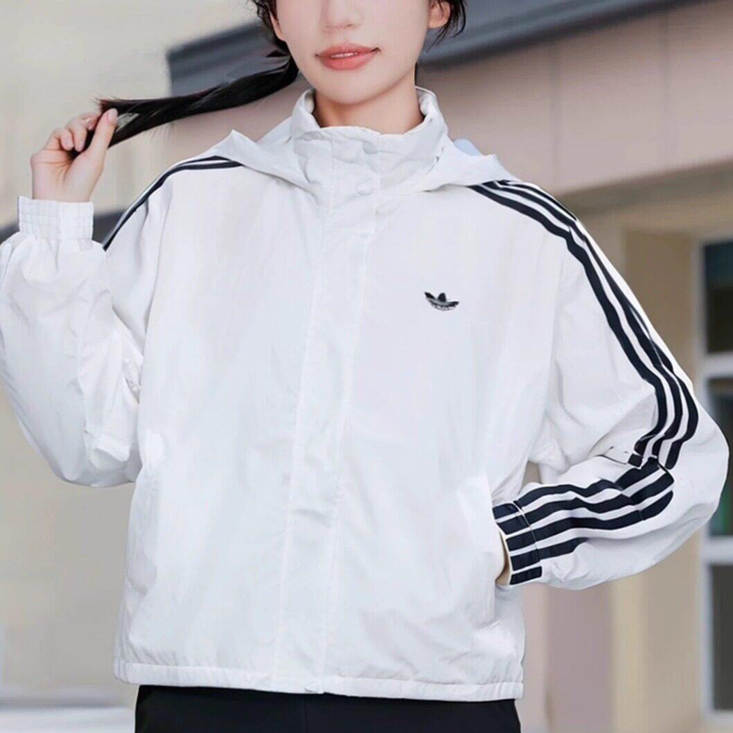 阿迪达斯女款外套26秋季新款连帽衫下摆抽绳运动上衣宽松休闲夹克