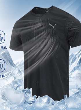 PUMA彪马速干短袖男装2026夏季运动服黑色透气孔健身训练跑步T恤