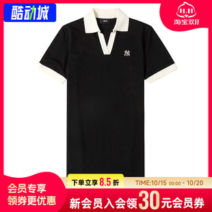幸运叶子|MLB女士POLO领短袖连衣裙子秋季新款运动服黑色长款T恤