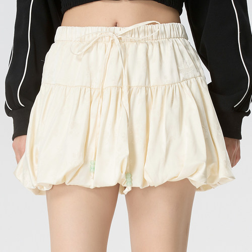 阿迪达斯三叶草花苞裙女半身裙新中式收腰缎面提花运动短裙KY5749