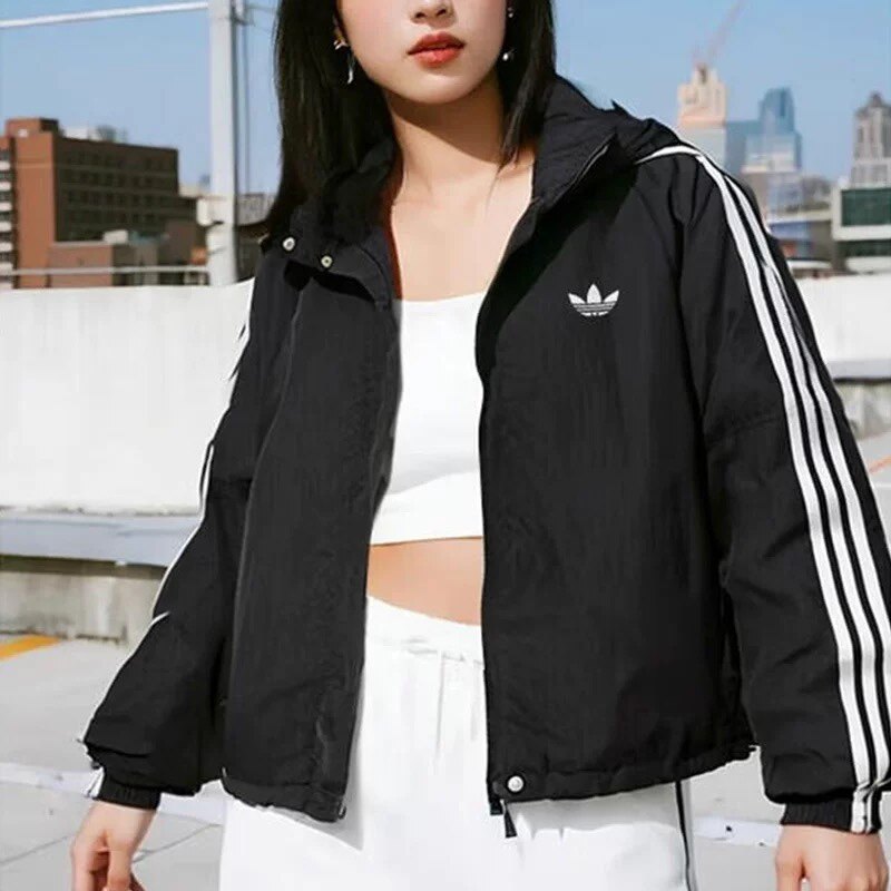 阿迪达斯女款外套春季新款下摆抽绳运动上衣连帽衫宽松休闲夹克女