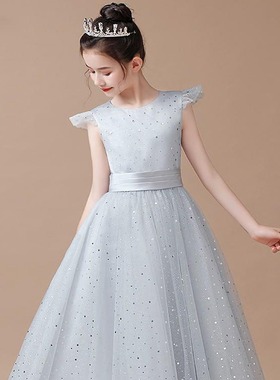 儿童礼服银灰色公主裙女童乐团独唱指挥服高档钢琴演出服花童裙子