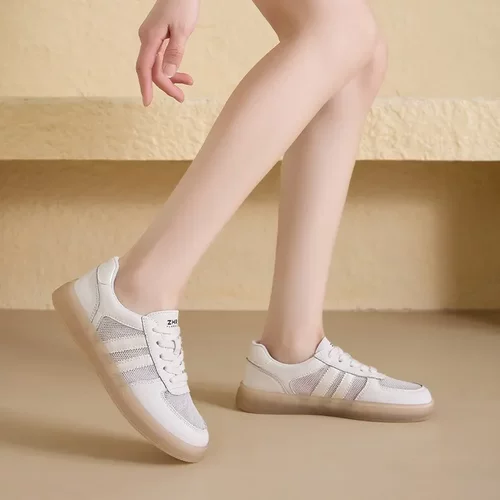 真皮透气网面小白鞋女夏季休闲鞋子超轻板鞋超软小白鞋女