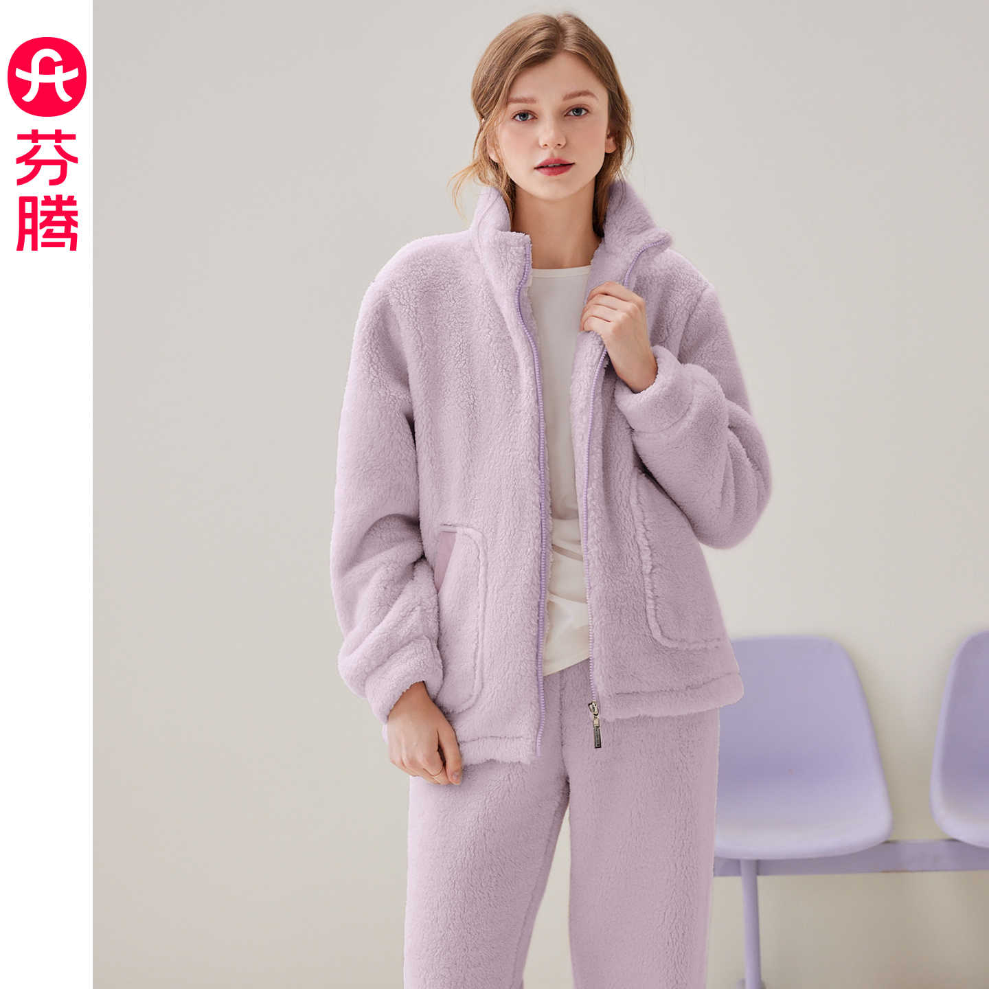 芬腾女士睡衣秋冬季珊瑚绒套装