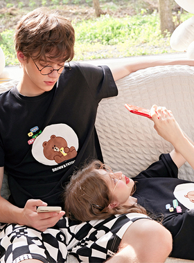 芬腾布朗熊睡衣情侣纯棉短袖女凉感套装青年男士宽松加大码家居服