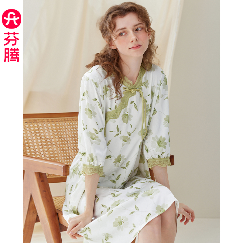 芬腾冰丝女士睡裙夏季短袖睡衣裙
