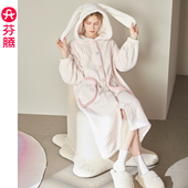 芬腾女士睡袍秋冬珊瑚绒连帽睡衣加绒加厚可爱抗静电布朗熊家居服