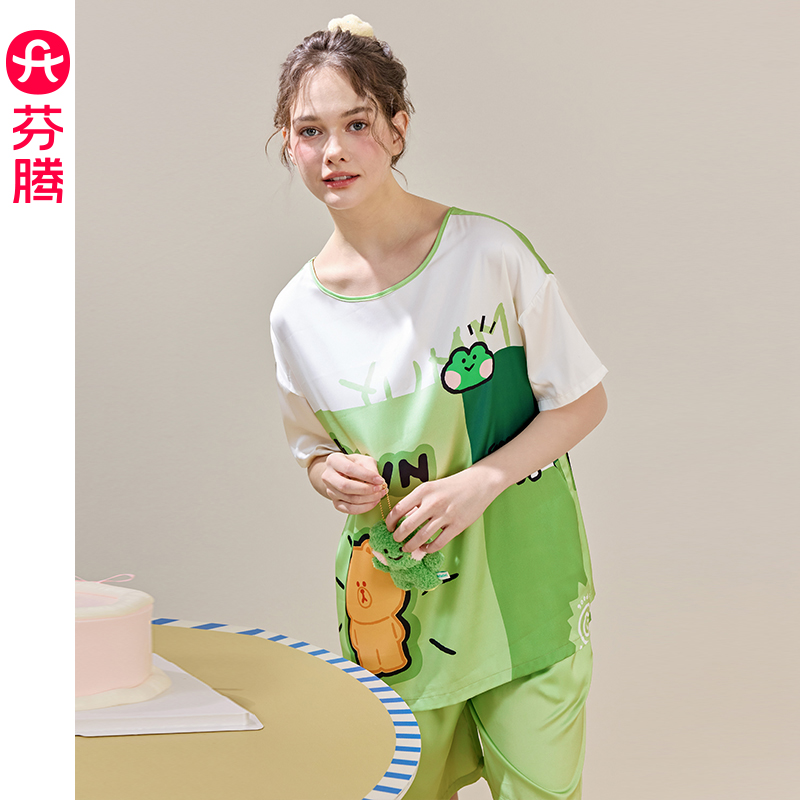 芬腾睡衣女款夏季薄款冰丝短袖