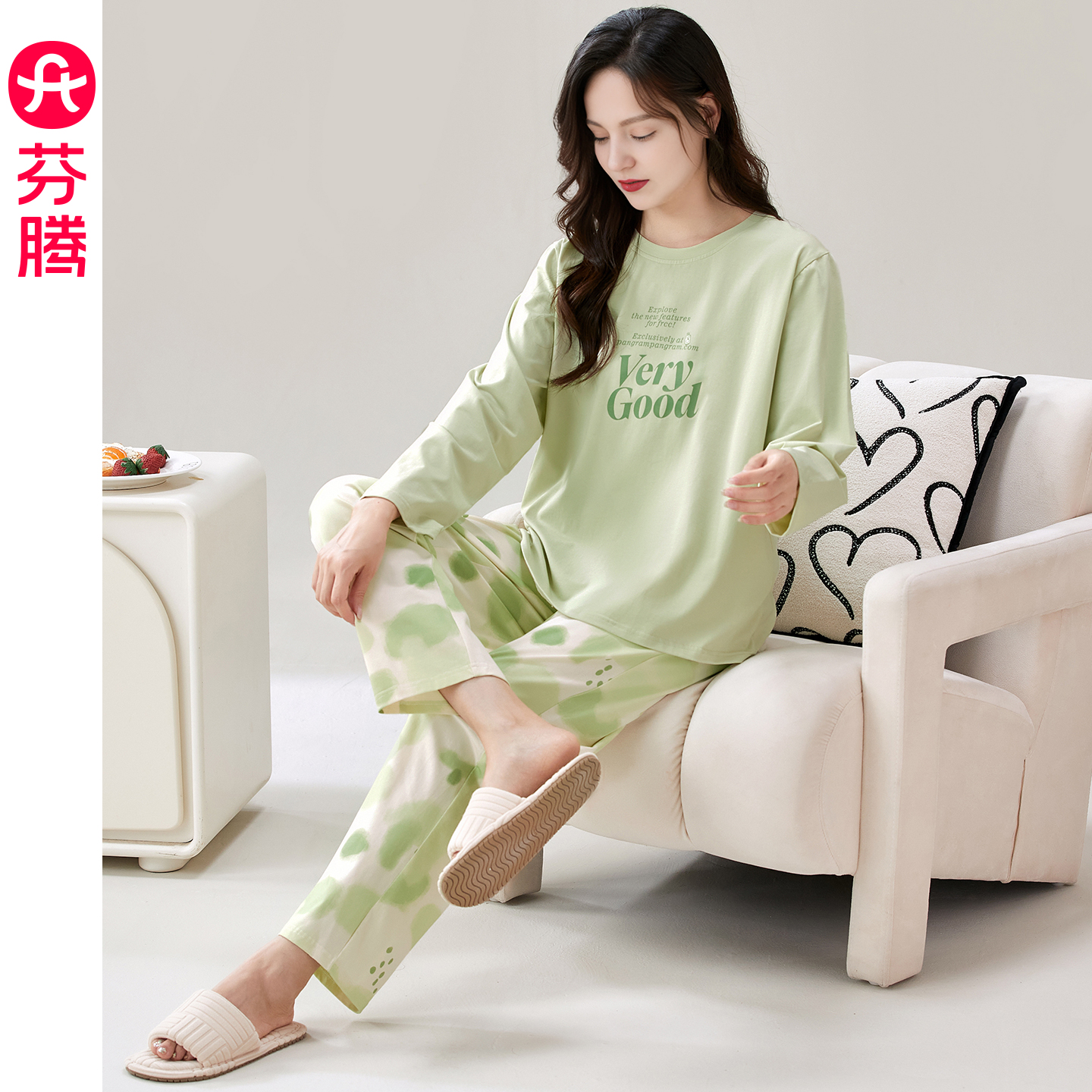 芬腾纯棉睡衣女春秋季长袖套装