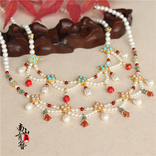 南簪录古风敦煌沙金珍珠项链中式流苏多层软璎珞汉服配饰高级感唐