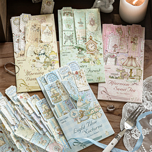 陌墨烫金票据图案长条贴纸轻复古少女心手帐日记装饰素材和纸贴画