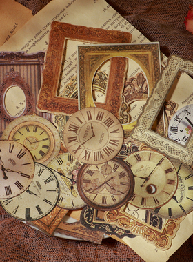 欧式复古镂空花边框镜框素材纸 时针钟表图案手帐拼贴装饰打底纸